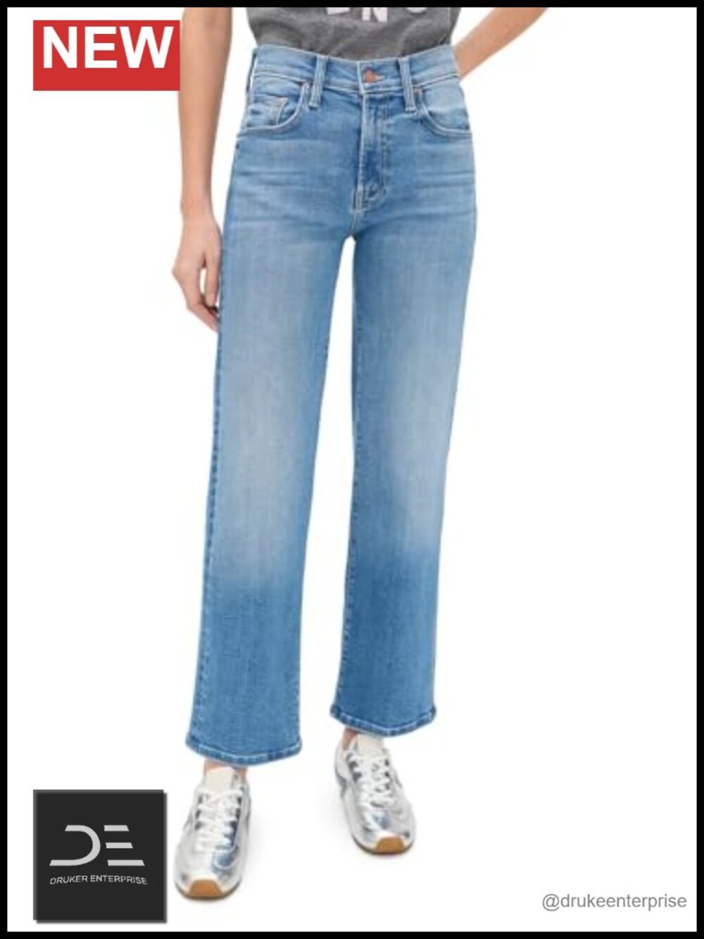 Mid-Rise Stretch Denim Ankle Jeans with Zip Fly - Loose Fit